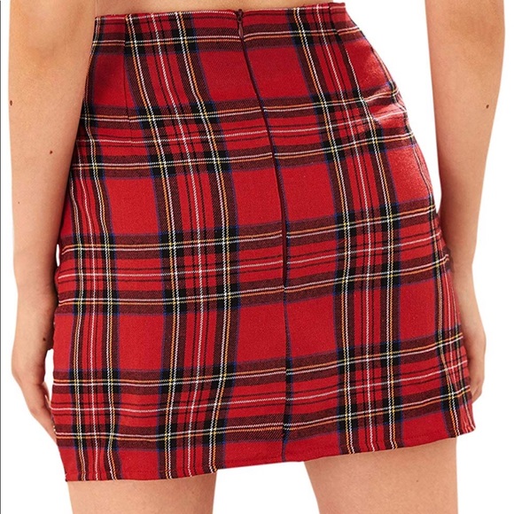 High Waist Plaid Skirt Bodycon with Slit - Picture 4 of 8